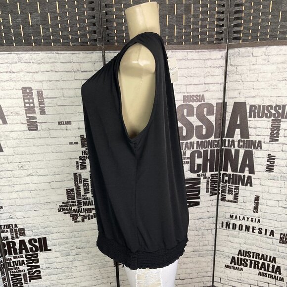 Carmen Marc Valvo XL Back Tie Tassel Neck Shirred Hemline Sleeveless Top - Picture 4 of 5